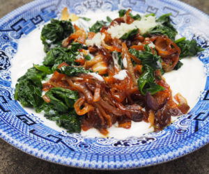 Caramelised-onion,-spinach-and-raw-garlic-yoghurt-dip-Anna-Lisle-Whole-Foods