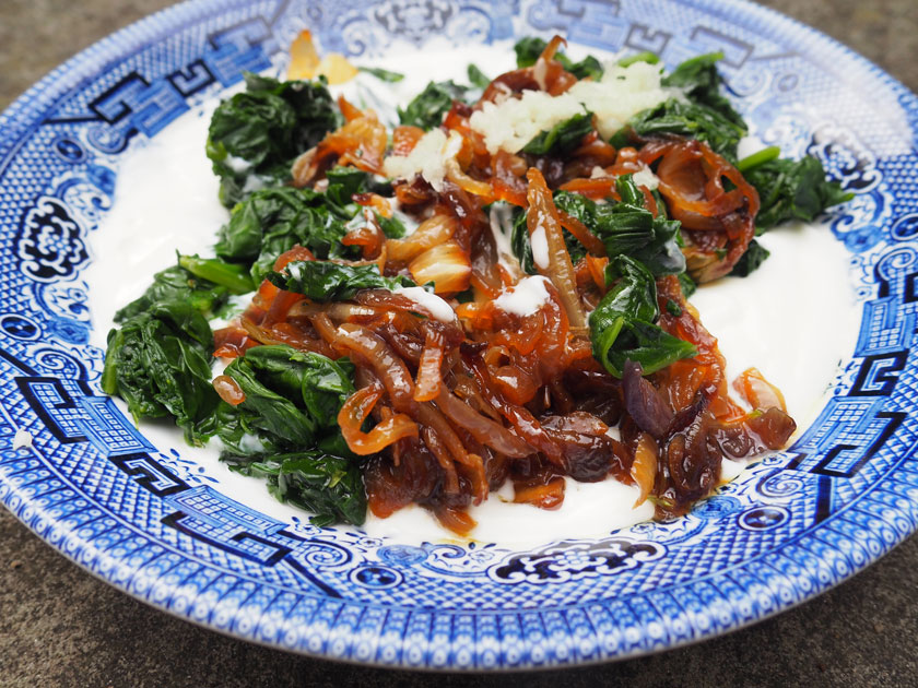 Caramelised-onion,-spinach-and-raw-garlic-yoghurt-dip-Anna-Lisle-Whole-Foods